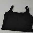 Artfish Women's Sleeveless Strappy Tank Square Neck Double Layer Workout Fitness Casual Basic Crop Tops (Medium, Black)