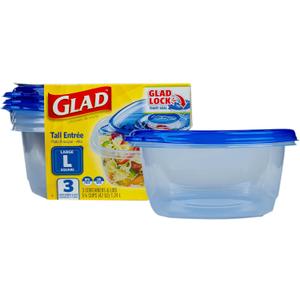 Glad GladWare Tall Entree Food Storage Containers with Lids, Large Square BPA Free Plastic for Meal Prep and Lunches, Lock Tight Seal, Microwave and Dishwasher Safe, 42 Oz, 3 Count