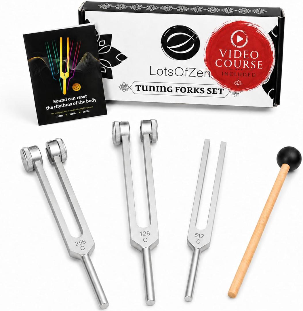 LOTS OF ZEN Tuning Forks for Healing Set (128Hz, 256Hz, 512Hz) Calibrated Weighted Tuning Forks with Video Course Included