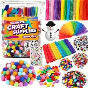 Yameer Arts and Crafts Supplies for Kids 1500+ Pcs - All in One DIY Art Craft Supplies for Kids and Toddlers - Kid Crafting School Supply Kit & Materials Age 4 5 6 7 8 9