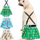 Avont 3 Pack Washable Female Dog Diaper with 1 Suspender, Reusable Girl Doggie Underwear Pants for Heat Cycle Period Incontinence Detachable Strap -Animal Pattern L