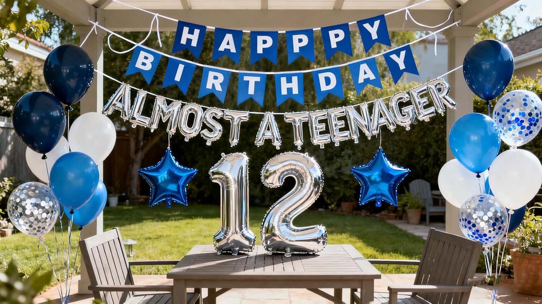 12th Birthday Decorations for Boys Blue, Almost a Teenager 12th Birthday Silver 12th Birthday Banner Number 12 Star Foil Balloons Confetti Balloons for 12 Years Old Birthday Boys(12th)