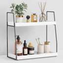Forbena 2 Tier Bathroom Counter Organizer, White and Grey Coffee Bar Organizer for Countertop, Wood Shelf Tray for Vanity Makeup Storage, Small Kitchen Sink Top Organizers for Coffee Bar Station