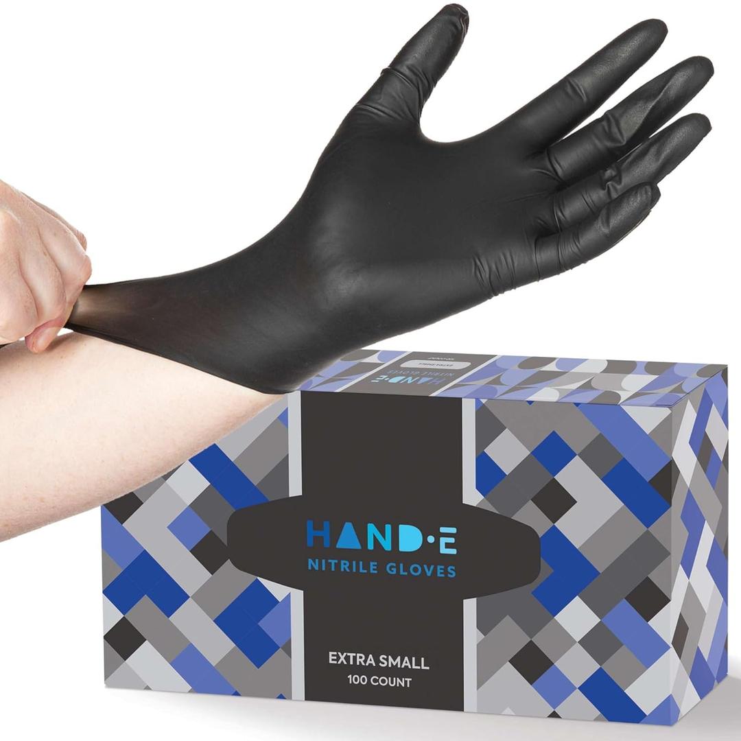 Hand-E Touch Black Nitrile Medical Gloves - Extra Thick 5 Mil, Disposable, Medium, 200 Count - Surgical, Latex Free, Powder Free Exam Gloves