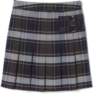 French Toast Girls Plaid Adjustable Waist Pleated-Front Two-tab Scooter (5, Blue & Gold Plaid)