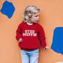 GLIGLITTR Toddler Baby Boy Valentines Sweatshirt Outfit Long Sleeve Stud Muffin Letter Print Pullover Shirt Clothes (Red)