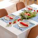 Beeveer 6 Pcs India Block Printed Floral Quilted Placemats 14.5 x 20 Inches Blue Flowers Rectangular Placemats for Kitchens, Dining Table Decorations, Parties, Weddings, Restaurants, Spring, Summer