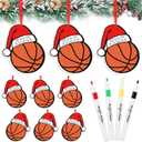 Tondiamo 15 Pcs Basketball Christmas Ornaments Inspirational Gifts for Team Basketball Ornaments for Christmas Tree Wooden Hat Cutouts DIY Crafts with 4 Color Pens