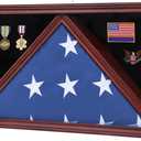 Large Burial Flag Display Case - American Solid Wood Military Shadow Box With Tempered Glass and Certificate Holder, Fits 5' X 9.5' Folded Flag, Mahogany Rectangle