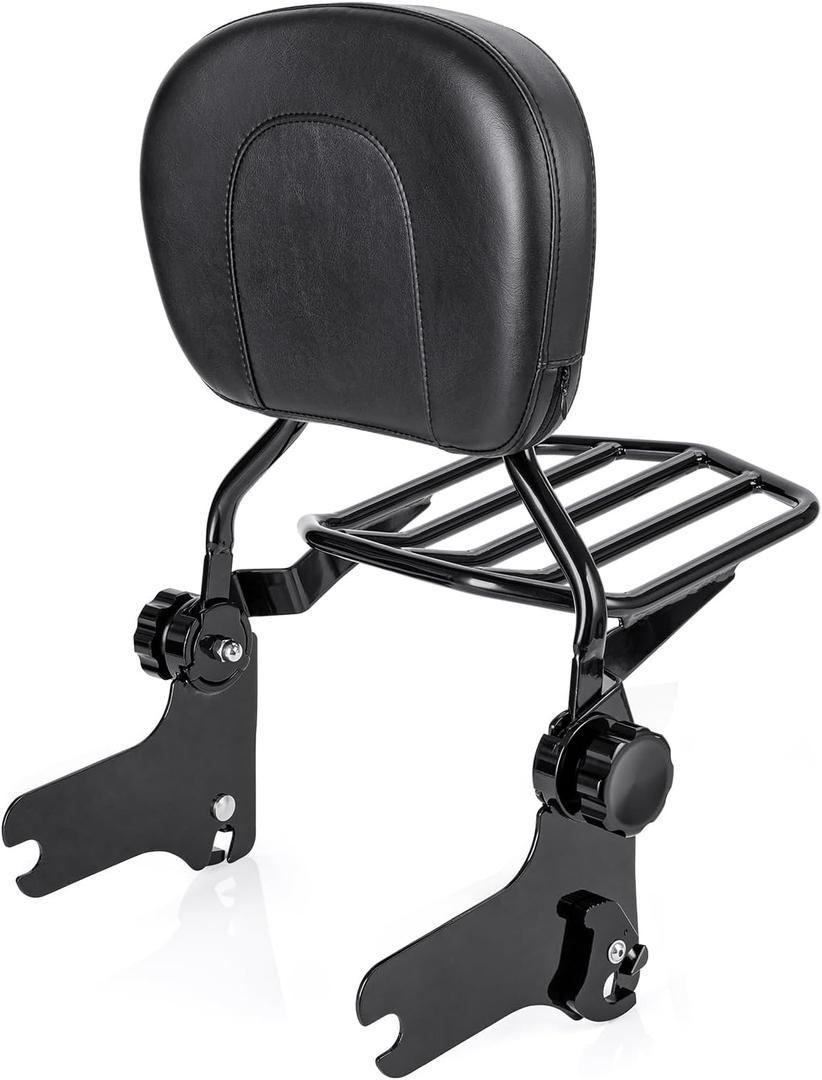 Adjustable & Detachable Sissy Bar Passenger Backrest with Luggage Rack Compatible with 1997-2008 Harley Road King, Road Glide, Street Glide, Electra Glide, Ultra Classic Black