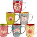 Francesca 14 oz. Porcelain Mugs  Set of 6 Assorted Floral-Inspired Designs  Microwave & Dishwasher Safe  Vibrant, Durable Coffee Cups for Tea, Hot Cocoa, Lattes, or Everyday Use in Style