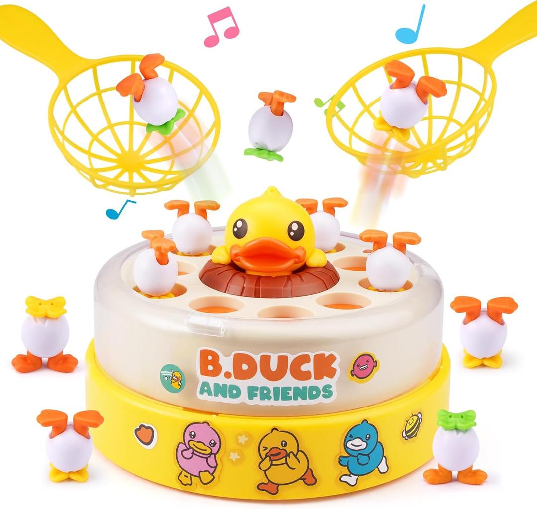 B.Duck Bounce Catch Game,Board Games,Fun Bounce & Catch Duck Toy, Interactive Family Game for 3-7 Year Olds, Party Game for Toddlers & Kids (Yellow)