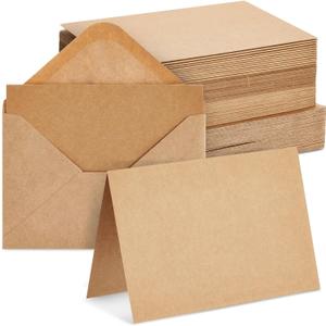 48 Pack Kraft Brown Blank Greeting Cards with Envelopes, Folded Cardstock for DIY Wedding, Birthday Invitations, Crafts (4x6 in)