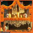 105 PCS Artificial Marigold Flowers with 12 Orange Monarch Butterflies Decor, 3.5 Inch Silk Dia de Los Muertos Flowers for Altars, DIY Fiesta, Halloween, Diwali Bulk Orange Mexican Flowers