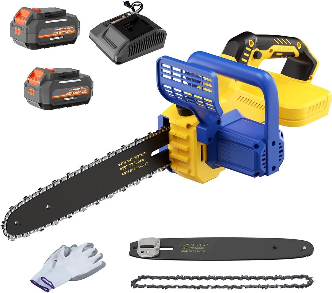 Cordless 14" & 12" Chainsaw Compatible with Dewalt 20V MAX Battery, 40V Electric Handheld Power Chain Saw w/ 1700W Brushless Motor, (2)4.0Ah Battery, Auto Oiler for Tree Wood Garden Cutting Trimming