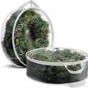 ZOBER 2 Pack Christmas Wreath Storage Container 36 Inch - Wreath Bag for Artificial Wreaths Box - Dual Zippered Wreaths Storage Bag with Durable Stitch Reinforced Handles - White
