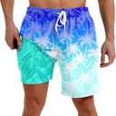 westwolf Men Swim Trunks with Compression Liner Men's 2 in 1 Bathing Suits 7 Inch Hawaiian Board Shorts (Large, 2 Blue White)