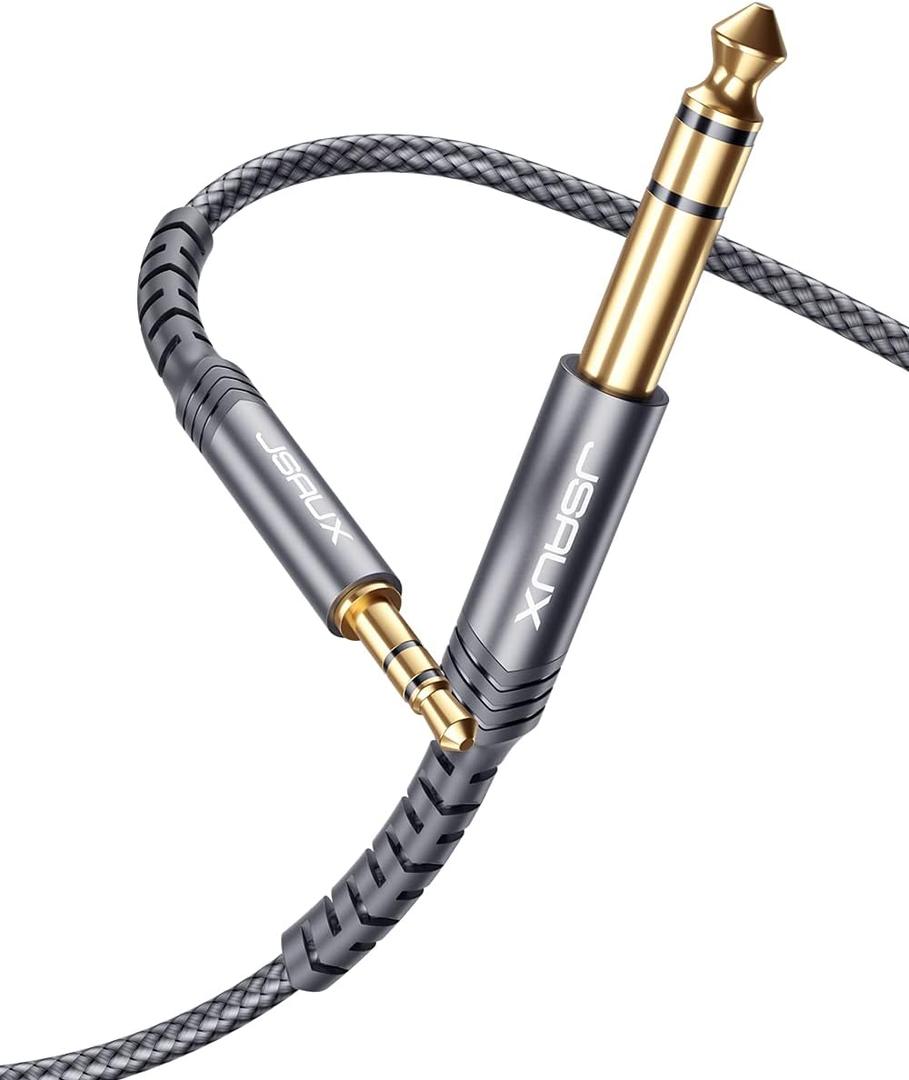 JSAUX 1/4 to 1/8 Cable Stereo Audio Cable 20FT, 6.35mm 1/4" Male to 3.5mm 1/8" Male TRS Bidirectional Stereo Audio Cable Jack for Guitar, Home Theater Devices, Speaker and Amplifiers-Grey