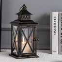 Lantern Decorative Indoor & Outdoor, Large Hanging Candle Lanterns Home Decor, Vintage Metal Candle Holders for Front Porch Patio Wedding Party, Halloween Christmas Decorations (Black)