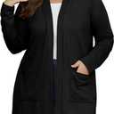 OLRIK Plus Size Lightweight Cardigan For Women 2026 Summer With Pockets Long Sleeve Casual Jacket Open Front Cover Ups (3X, Black)