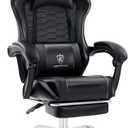 Gaming Chair,Computer Office Chair with Footrest,Massage Lumbar Support and Gel Pad,Ergonomic Reclining Adjustable Leather Gamer Chair with Headrest and Spring Cushion Black