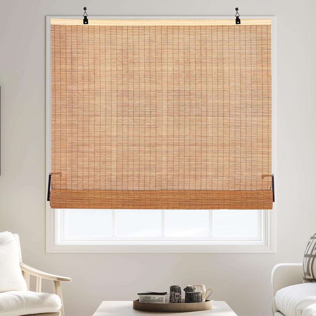 ALIMOO Bamboo Blinds Cordless Roll Up Shades for Windows, Light Filtering Cordless Roller Shades for Indoor Outdoor Home Patio Porch 60" W x 72" H