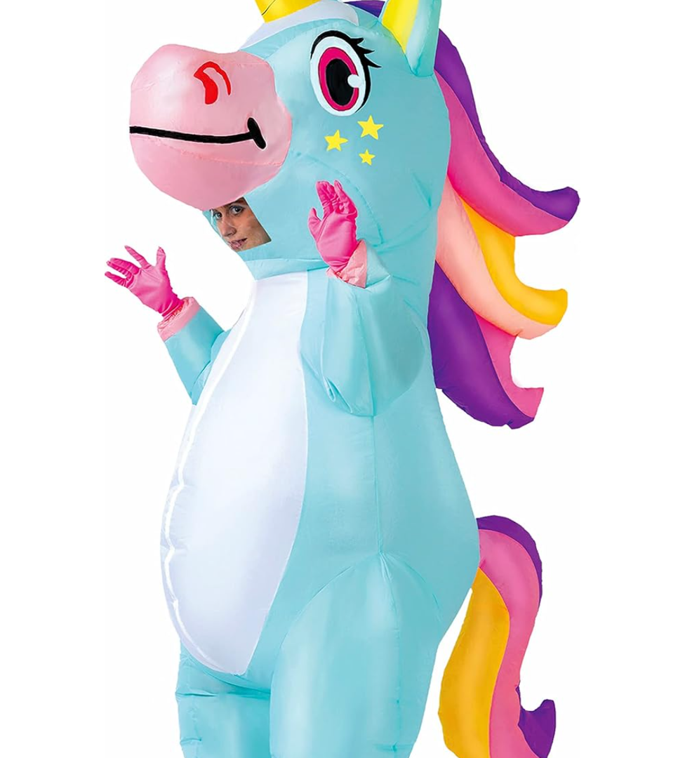 Spooktacular Creations Inflatable Costume Adult, Full Body Riding a Unicorn Blow Up Costume for Halloween Inflatables Party, 8ftTall