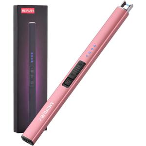 MEIRUBY Electric Candle Lighter, Christmas Stocking Stuffers Gifts for Women Mom Men Wife Sister, USB Arc Rechargeable Windproof Long Lighter for Candle BBQ Housewarming Birthday Gifts Idals (Rose Gold)