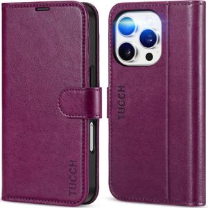 TUCCH Wallet Case for iPhone 16 Pro, Flip Wallet PU Leather Magnetic Protective Cover with [RFID Blocking] [4 Card Slots] Stand TPU Interior Case Compatible with iPhone 16 Pro, Plum Purple