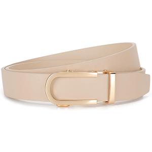 JASGOOD Women Leather Ratchet Belt for Jeans Pants Dresses Adjustable Belt with Automatic Sliding Buckle, Width 1.2" (Suit for Size 37"-42", 01 Style-shallow Khaki)