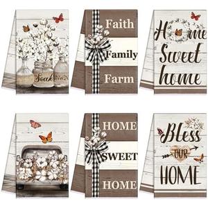 TecUnite 6 Pcs Farmhouse Rustic Kitchen Towels Farm Cotton Dish Towels Decorative Vintage Hand Towel for Cleaning Drying Wiping Tasks Women Mom Gifts Home Living Room Decor