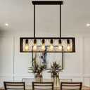 Kitchen Island Pendant Lighting 6-Light Black Metal Industrial Bar Chandelier Fixtures Vintage Hanging Farmhouse Rectangle Linear Chandelier for Dining Room