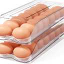 Egg Holder for Fridge,Automatic Rolling Egg Container for Refrigerator,2 Pack Clear Stackable 28-Count Egg Organizer with Lid, Fridge Organizers and Storage