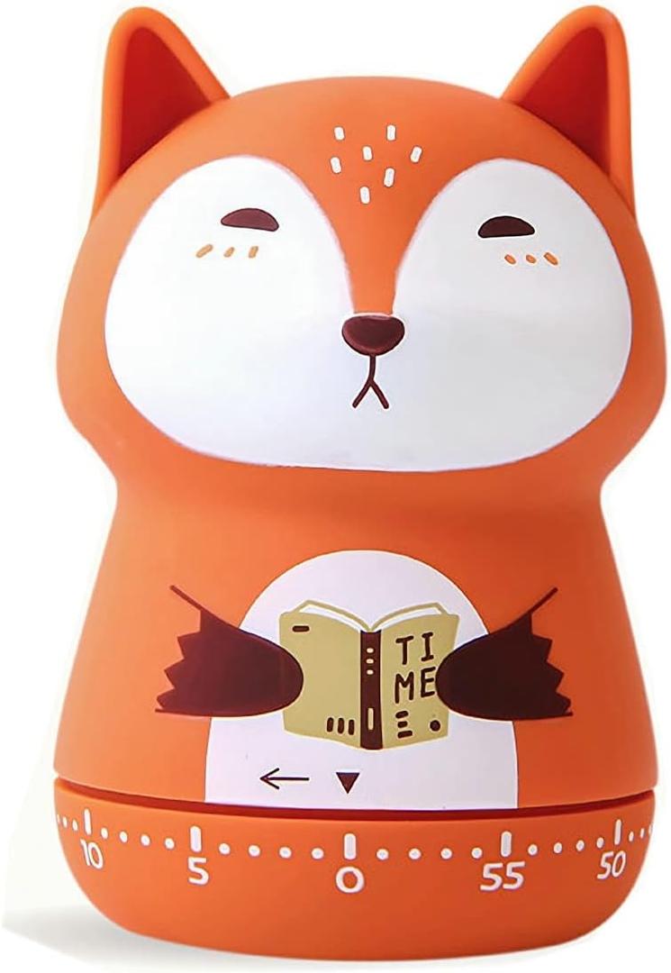 Mechanical Kitchen Timer, Cute Animal Wind Up 60 Minutes Manual Countdown for Kids, Classroom, Home, Study and Cooking (Orange Fox)