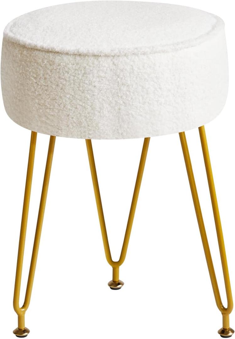 IBUYKE Teddy Velvet Round Footrest Stool Ottoman, Makeup Vanity Stool Side Table, Velvet Dressing Table Seat, Pouf Couch Stool, for Living Room Bedroom, White WBD009W