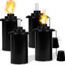 12oz Torch Replacement Canisters - 4 Pack Bamboo Torch Fuel Canister Torches Cans With Wicks and Covers, Refillable Metal Tabletop Lantern For Garden, Patio, Luau Party