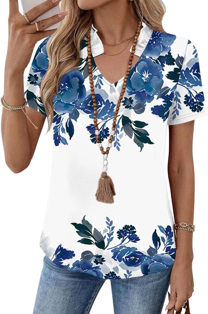 Kistore Womens Summer Tops Short Sleeve V Neck Casual Shirts Beach Vacation Dressy Work Blouses