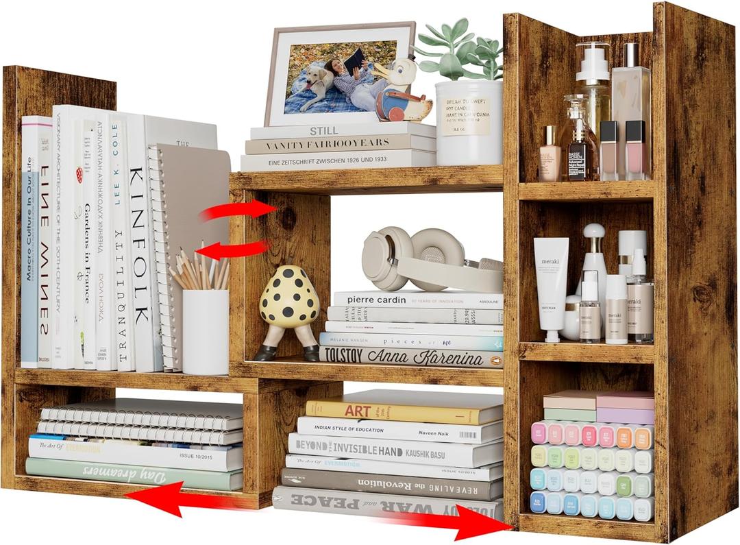 NUTIKAS Desk Shelves Desktop Organizer Shlef  Rustic Office Organization for Top of Desk Organizers and Accessories Corner Bookshelf Table Top Shelving Small Hutch Decorations for Office