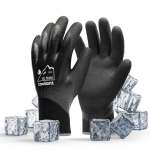 toolant Waterproof Gloves for Men and Women, Freezer Gloves with Grip, Double Nitrile Dipped for Extreme Oil Repellent, for Construction, Mechanics, Mining, Plumbing, Black, Large (Large (Pack of 1))