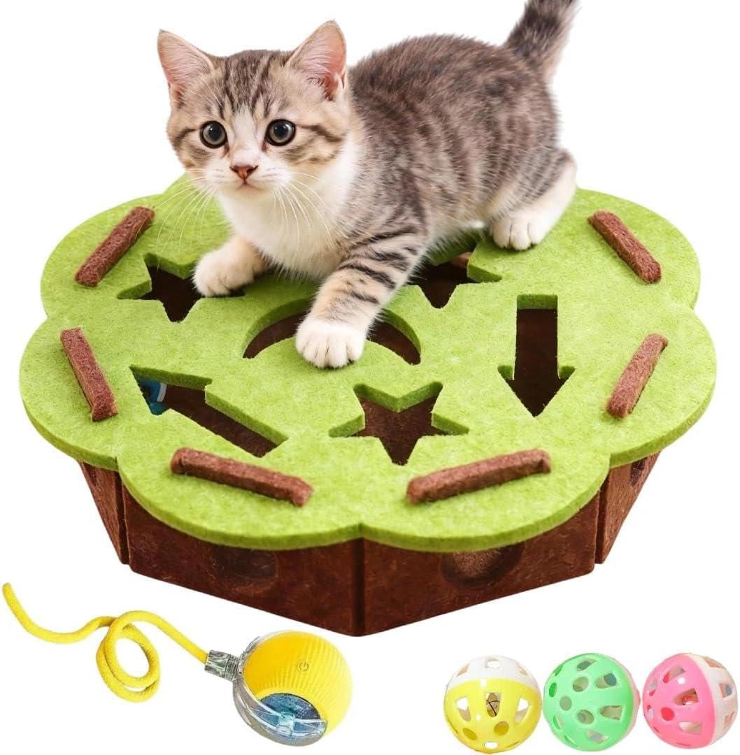 2 x Cat Puzzle Toy with Star & Moon Design, 4 Rolling Balls, Interactive Maze Box for Indoor Cats, Cat Enrichment Toys, Cats Nail File Scratcher for Natural Claw Care