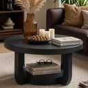 Round Coffee Table, 2-Tier Circle Coffee Table with Storage (Black)