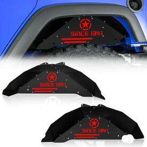 for Wrangler JK Rear Inner Fender Liners Back Mud Guards Compatible with 2007-2018 Jeep Wrangler JK & JKU Unlimited 2/4 Doors, Since 1941 Logo Steel Wheel Well Cover Fender Flare Liners (2 PCS)