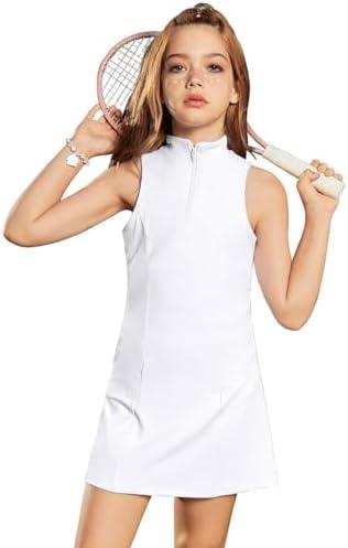 Perfashion Girls Tennis Dress 1/4 Zip Golf Outfit Built-in Bra & Shorts Pickleball Athletic Dress Workout Pockets 10-11Y
