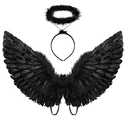 BohoSM Black Angel Costume Wings and Halo Angel Costume for Girls Kids Adult Halloween Christmas (Black)