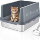 Litter Box with Lid, Stainless Steel Litter Box, 10" Metal Litter Tray High Sides, Small Litter Pan for Kittens, Enclosed Cat Litter Pan, Non-Sticky Covered Grey, Easy Clean