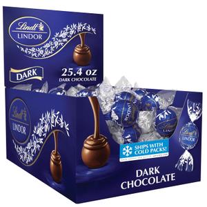 Lindt LINDOR Dark Chocolate Candy Truffles, Dark Chocolate with Smooth, Melting Truffle Center, 25.4 oz., 60 Count (EXP 07/31/26)