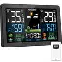 Weather Station Wireless Indoor Outdoor, Thermometer Wireless with Remote Sensor, Home Weather Station, Color Display Digital Weather Forecast, Humidity, Atomic Clock, Air Pressure for Home (Black)