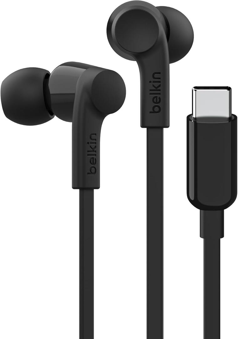 Belkin SoundForm Wired Earbuds with USB-C Connector, in-Ear Earphones w/Microphone - USB-C Headphones for iPhone 17, iPhone 16, iPad mini, Galaxy S25, Google Pixel 9, Android, and More - Black