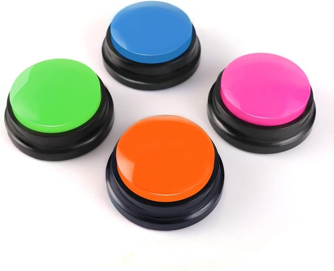 Voice Recording Button, Dog Buttons for Communication Pet Training Buzzer, 30 Second Record & Playback, Funny Gift for Study Office Home  (Rose Red + Dark Blue + Green + Orange)