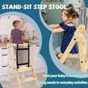 Foldable Toddler Tower with Safety Nets, 3 Adjustable Height Learning Tower, 
